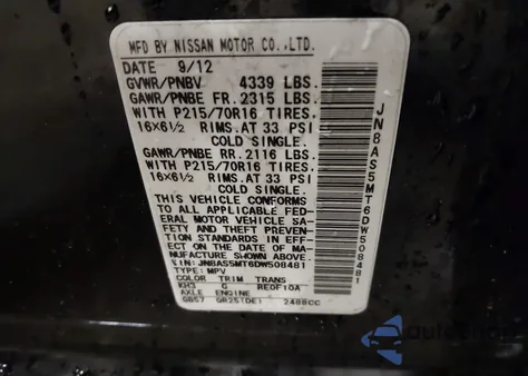 2013 Nissan Rogue S from USA, damaged, VIN JN8AS5MT6DW508481